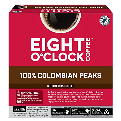 Eight O'Clock Coffee Colombian Peaks Single-Serve Keurig K-Cup Pods, Medium Roast Coffee Pods, 32 Count