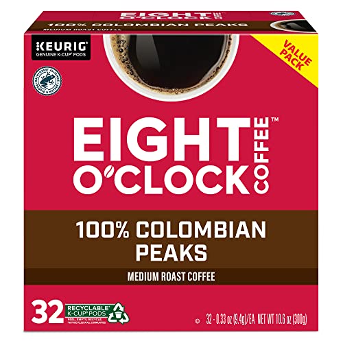 Eight O'Clock Coffee Colombian Peaks Single-Serve Keurig K-Cup Pods, Medium Roast Coffee Pods, 32 Count