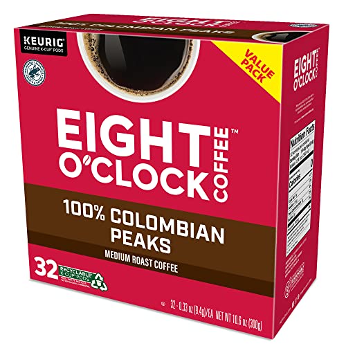 Eight O'Clock Coffee Colombian Peaks Single-Serve Keurig K-Cup Pods, Medium Roast Coffee Pods, 32 Count