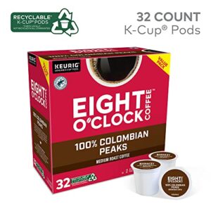 Eight O'Clock Coffee Colombian Peaks Single-Serve Keurig K-Cup Pods, Medium Roast Coffee Pods, 32 Count