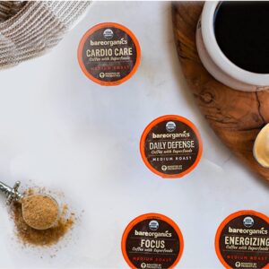 BareOrganics 13313 Cardio Care USDA Organic Coffee Pods, Keurig K-Cup Compatible Organic Coffee Pods, Infused with Superfoods & Probiotics, Vegan Friendly, Gluten Free, 10 Single Serve Cups