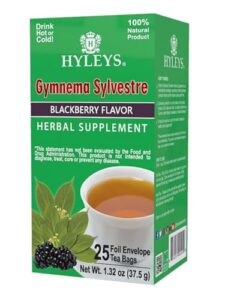 hyleys gymnema sylvestre with green tea - blackberry flavor - 25 tea bags - herbal supplement gurmar tea