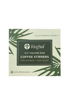 kingseal bamboo coffee stir sticks, 5.5 inches, square end, stronger and thicker than standard wood, 100% renewable and biodegradable - 1 box of 1000 stirrers