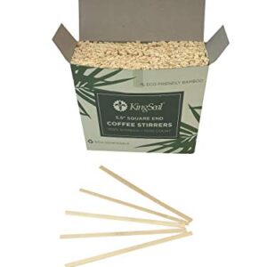 KingSeal Bamboo Coffee Stir Sticks, 5.5 inches, Square End, Stronger and Thicker Than Standard Wood, 100% Renewable and Biodegradable - 1 Box of 1000 Stirrers