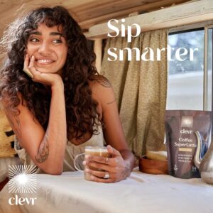 Clevr Blends Instant Coffee Latte Mix, Oat Milk Latte, 100% Arabica Beans Medium Roast Fair Trade, Superfood Creamer Powder, Mushroom Coffee SuperLatte Lion’s Mane, Reishi, Probiotics, Ashwagandha