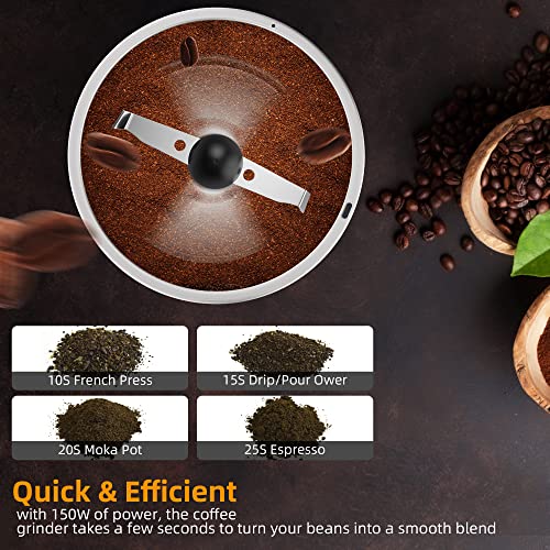 ROLWAY Coffee Grinder Electric, Espresso Coffee Bean Spices Grinder, Coffee Blade Grinders, One Touch Portable Grinder, for Coffee Bean, Spices, Herbs, Nuts, Grains, Black