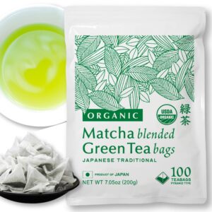 nakane tea inc. organic green tea bags 100 count, matcha blend flavor, from japan