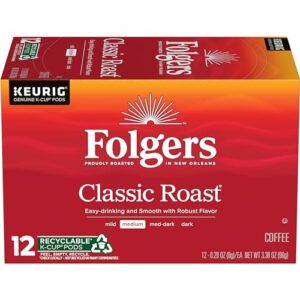 folgers classic roast medium roast coffee, 12 keurig k-cup pods