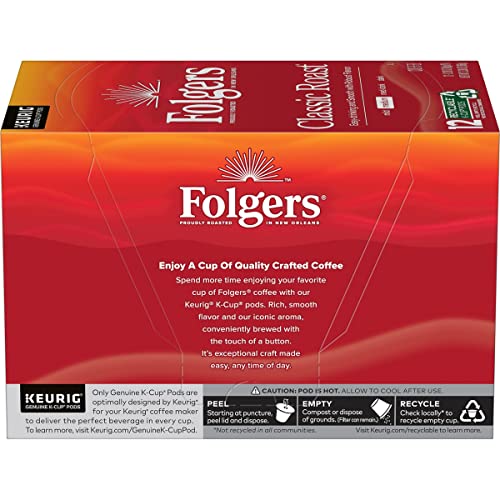 Folgers Classic Roast Medium Roast Coffee, 12 Keurig K-Cup Pods