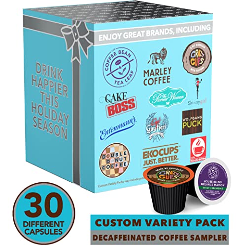 Decaf Coffee Pods Variety Pack Sampler, Assorted Unflavored & Flavored Coffee Pods Compatible with Keurig K Cups Brewers, Decaffeinated Coffee Capsules, 30 Count - No Duplicates (Pack of 1)