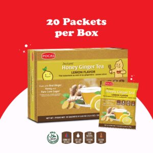 Pocas Honey Ginger Tea - Instant Tea Powder Packets with Lemon & Ginger Honey Crystals Tea, Non-GMO/Gluten Free/Caffeine Free Tea, 20 Count (Pack of 2)