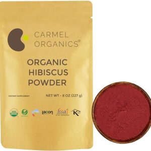 CARMEL ORGANICS Hibiscus Petals Powder 8 Ounce or 0.5 Lb(Pack of 1) | USDA Certified Organic| Non GMO & Gluten Free | Rich in Vitamin C | Indian Origin Hibiscus Petals Powder