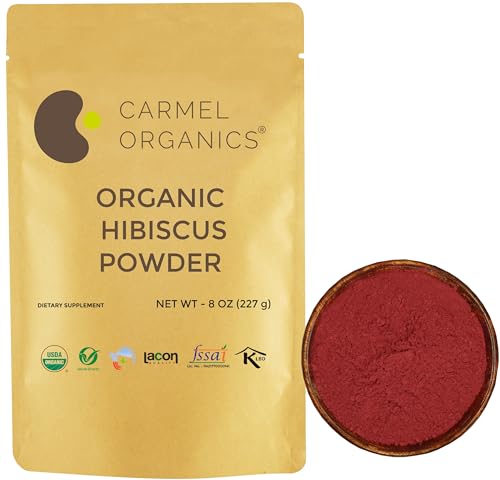 CARMEL ORGANICS Hibiscus Petals Powder 8 Ounce or 0.5 Lb(Pack of 1) | USDA Certified Organic| Non GMO & Gluten Free | Rich in Vitamin C | Indian Origin Hibiscus Petals Powder