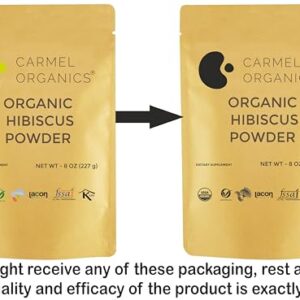 CARMEL ORGANICS Hibiscus Petals Powder 8 Ounce or 0.5 Lb(Pack of 1) | USDA Certified Organic| Non GMO & Gluten Free | Rich in Vitamin C | Indian Origin Hibiscus Petals Powder