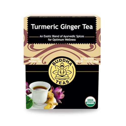 Buddha Teas Organic Turmeric Ginger Tea - OU Kosher, USDA Organic, CCOF Organic, 18 Bleach-Free Tea Bags