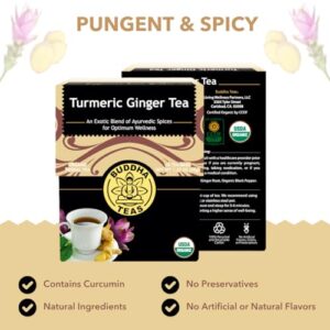 Buddha Teas Organic Turmeric Ginger Tea - OU Kosher, USDA Organic, CCOF Organic, 18 Bleach-Free Tea Bags
