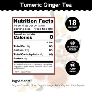 Buddha Teas Organic Turmeric Ginger Tea - OU Kosher, USDA Organic, CCOF Organic, 18 Bleach-Free Tea Bags