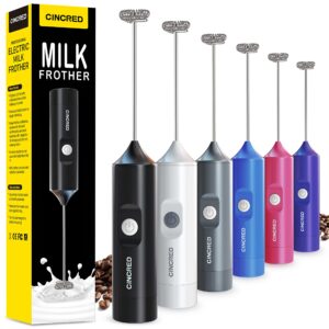 cincred milk frother handheld, battery operated electric frother for coffee, mini whisk, foam maker and drink mixer for latte, cappuccino, frappe, and hot chocolate (black)