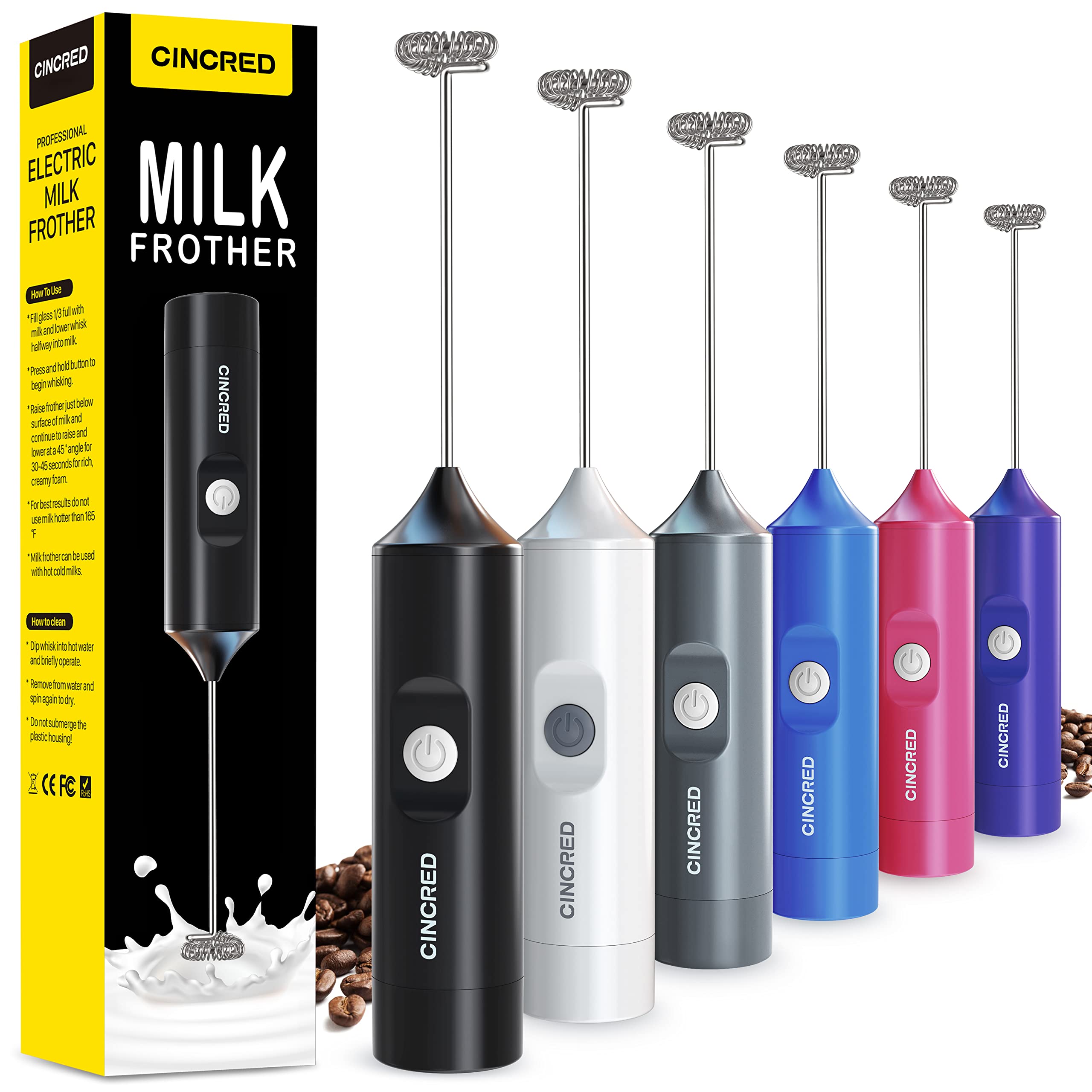 Cincred Milk Frother Handheld, Battery Operated Electric Frother for Coffee, Mini Whisk, Foam Maker and Drink Mixer for Latte, Cappuccino, Frappe, and Hot Chocolate (Black)