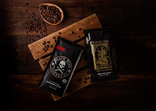 Death Wish Coffee Co. Whole Beans - Extra Kick of Caffeine - 1 lb & Valhalla Java Odinforce Blend 12 oz - Whole Bean Coffee Bundle/Bulk - USDA Certified Organic - Fair Trade - Arabica & Robusta Beans