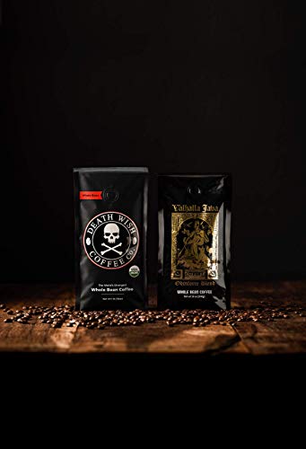 Death Wish Coffee Co. Whole Beans - Extra Kick of Caffeine - 1 lb & Valhalla Java Odinforce Blend 12 oz - Whole Bean Coffee Bundle/Bulk - USDA Certified Organic - Fair Trade - Arabica & Robusta Beans