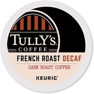 tully's coffee decaffeinated french roast, extra bold, 24-count k-cup for keurig brewers