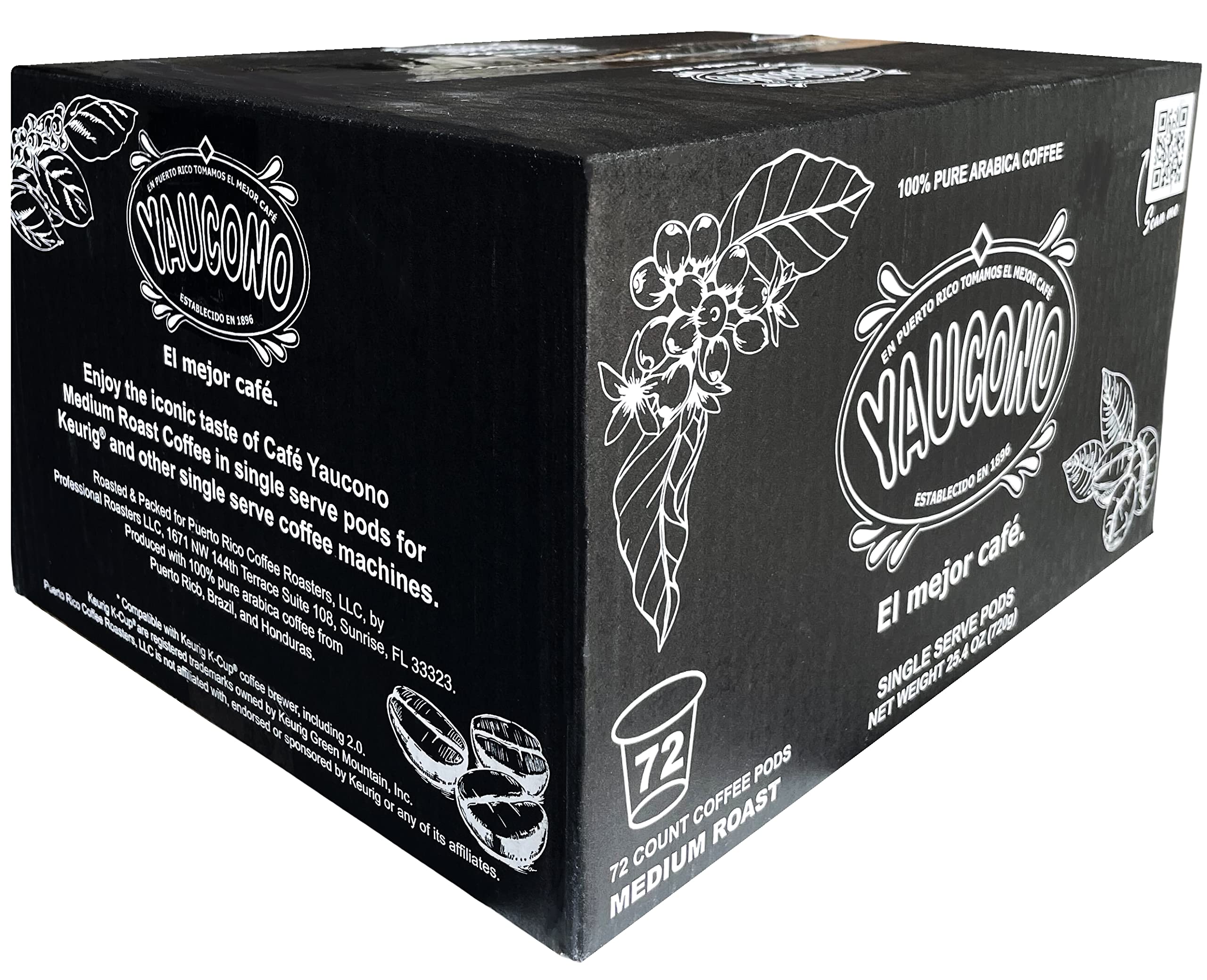 Yaucono Ground Medium Roast Arabica Coffee Single-Serve Pods, 72 Count, Compatible with Keurig K Cup Brewers