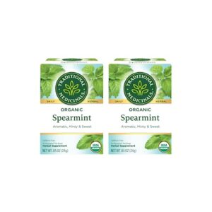 traditional medicinals organic spearmint herbal tea, supports healthy digestion, (pack of 2) - 32 tea bags total