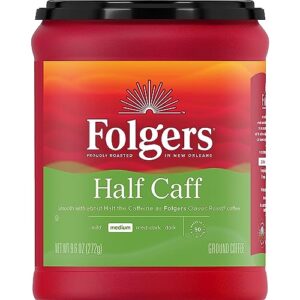folgers half caff ground coffee, medium roast, 9.6 ounce