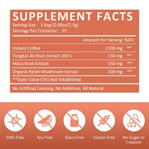 GANOHERB Maca Energy Coffee for Men, Women Herbal Coffee with Tongkat Ali, Maca Root, Reishi Mushroom Extract for Energy & Focus - 1 box (25 Packets)