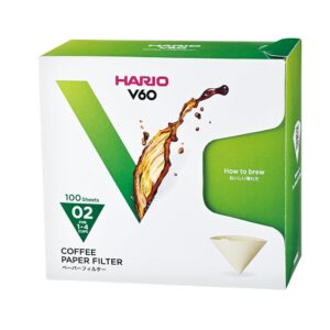 hario v60 paper coffee filters, size 02, natural, 100ct boxed
