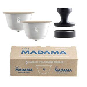 madama - refillable and reusable capsule compatible with dolce gusto. stainless steel and food-grade silicone. pack of 2 pods