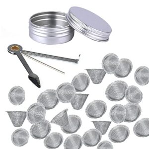 tomistan 30pcs stainless mini steel clean screen reusable filters, small metal mesh steel filterscleaning tool and storage box,filter