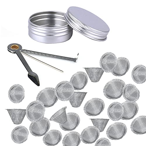 Tomistan 30pcs Stainless Mini Steel Clean Screen Reusable Filters, Small Metal Mesh Steel FiltersCleaning Tool and Storage Box,filter