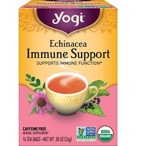 yogi tea - echinacea immune support (6 pack) - supports immune function with elderberry and mullein - caffeine free - 96 organic herbal tea bags
