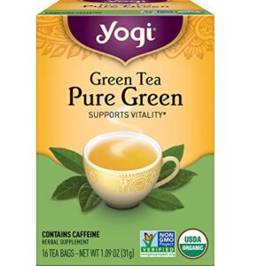 yogi tea green tea pure green tea - 16 tea bags per pack (6 packs) - organic green tea - supports overall health & provides antioxidants - made from organic green tea leaf