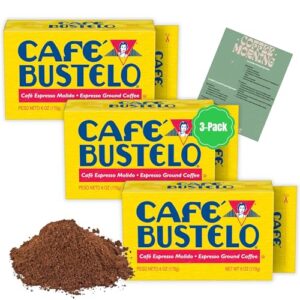 pantry delight bundle - cafe bustelo ground coffee espresso brick bulk, 6 ounces each, 3 pack bundled with pantry delight espresso recipe card - classic bold flavor cuban bustelo coffee beans