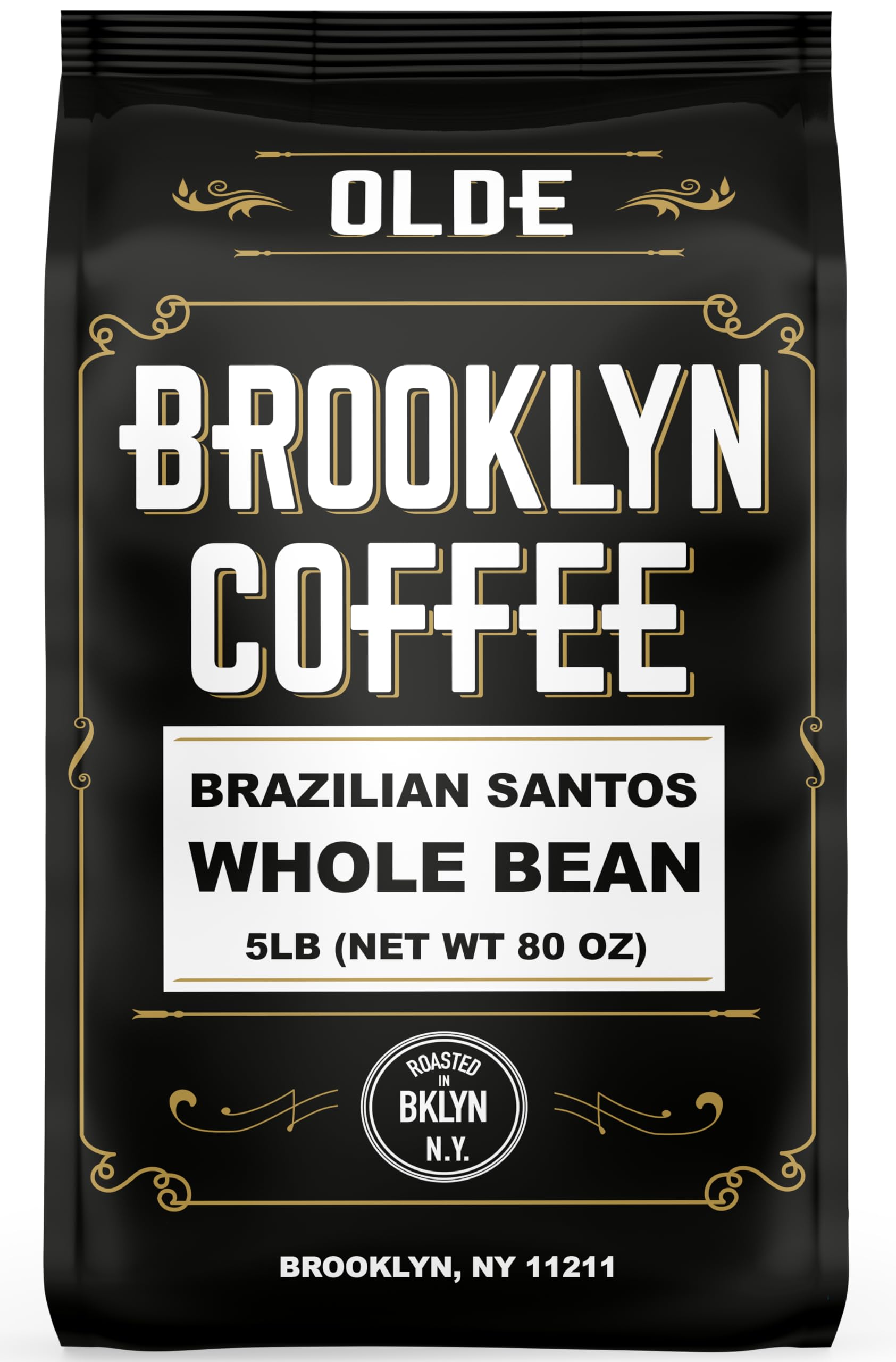 BROOKLYN COFFEE Whole Bean, Brazilian Santos Medium Roast (5lb) American, Breakfast, Classic - Fresh Bulk Coffee Beans Roasted Weekly in NYC