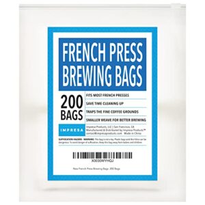 IMPRESA [200 pack] No Mess French Press Brew Bag to Save Time Cleaning - Disposable French Press Filter Bags Prevent Grounds From Escaping - Ideal Mason Jar Cold Brew Filter Bags for Tea & Coffee