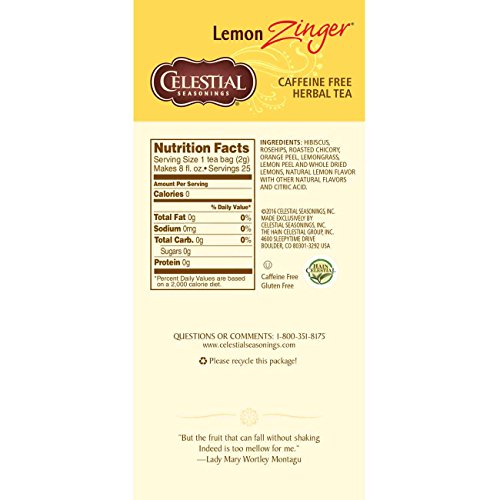 Celestial Seasonings Herbal Tea, Lemon Zinger, 25 Count Box