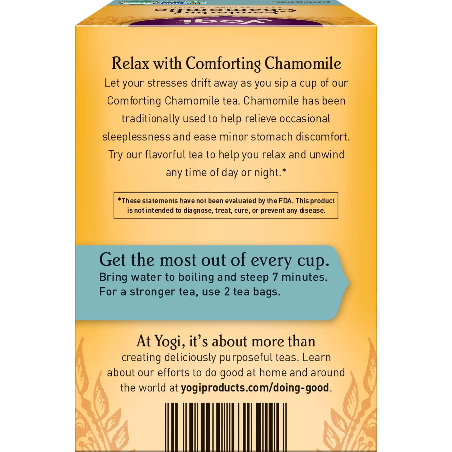 Yogi Tea Comforting Chamomile Tea - 16 Tea Bags per Pack (4 Packs) - Organic Chamomile Tea Bags - Supports a Good Night's Sleep & Occasional Stomach Discomfort - Made from Organic Chamomile Flower
