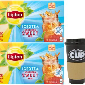 Lipton Southern Sweet Tea, Gallon-Size Tea Bags, 22 Count Box (Pack of 2) with By The Cup To Go Cup