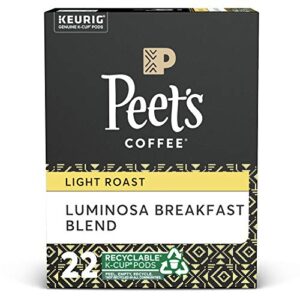 peet’s coffee luminosa breakfast blend k-cup coffee pods for keurig brewers, light roast, 22 pods