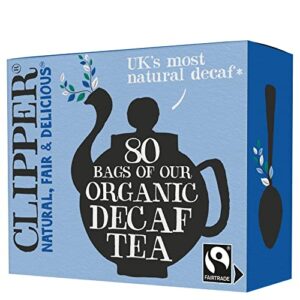 clipper tea, black tea assam blend, fairtrade, organic, plant-based, decaf british tea, 1 pack, 80 unbleached tea bags