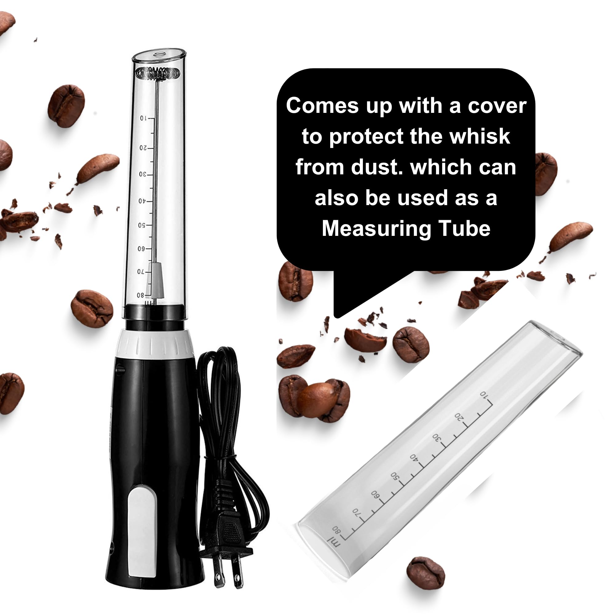 K-Brands Corded Electric Milk Frother with Plug in - Handheld Electric Whisk Stirrer Whipper - Foam Maker for Coffee, Latte, Cappuccino, Hot Chocolate – Powerful Drink Mixer