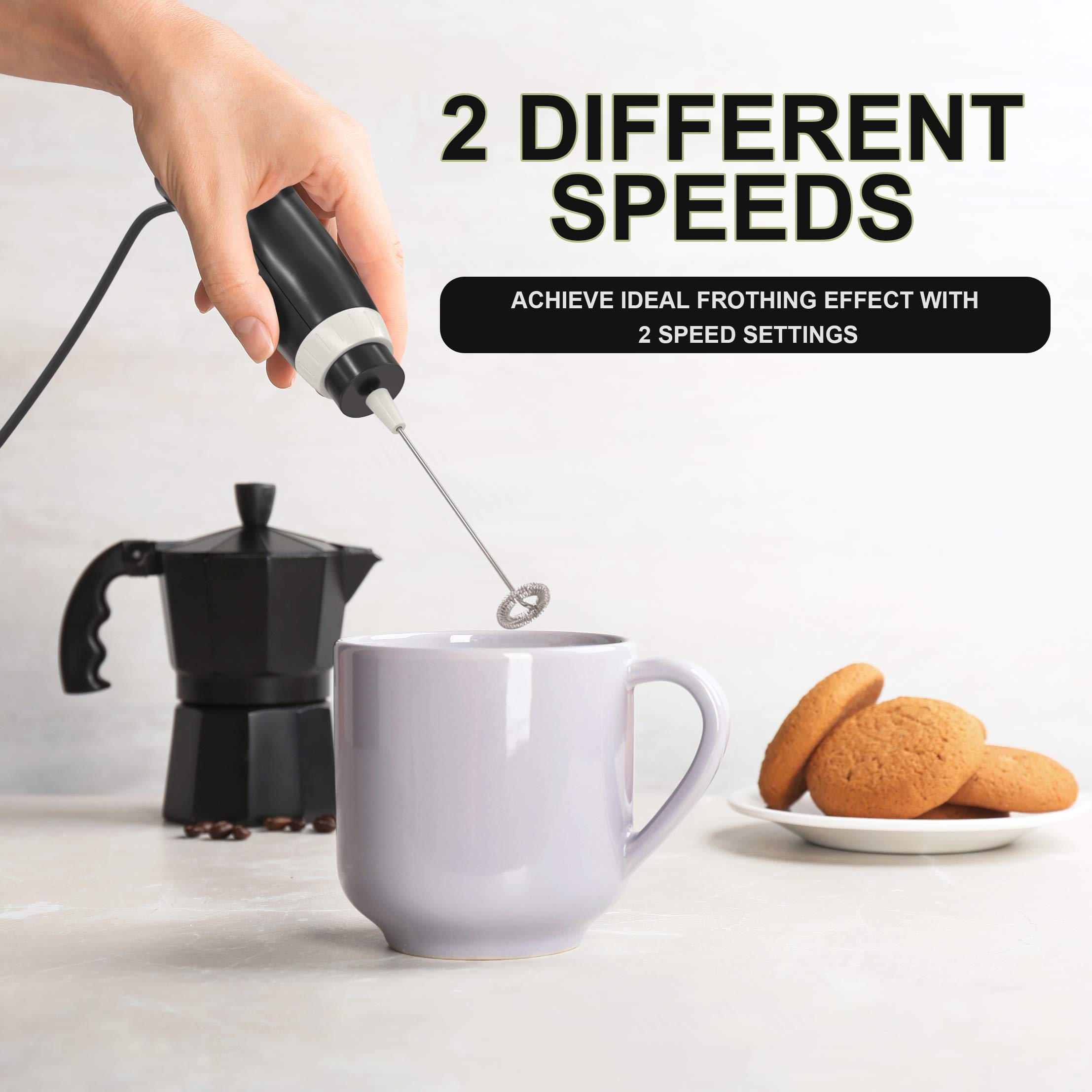 K-Brands Corded Electric Milk Frother with Plug in - Handheld Electric Whisk Stirrer Whipper - Foam Maker for Coffee, Latte, Cappuccino, Hot Chocolate – Powerful Drink Mixer