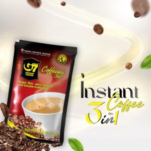 Trung Nguyen G7 Instant Coffee - 3-in-1 Roasted Ground Blend with Creamer & Sugar, Vietnamese Coffee (50 Sachets)