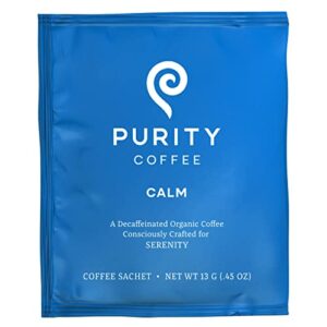 purity coffee calm decaf medium roast organic coffee - usda certified organic specialty grade arabica single-serve packets - third party tested for mold, mycotoxins & pesticides - 5 ct box