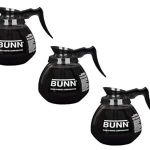 BUNN Coffee Pot Decanter/Carafe Black Regular - New Glass Design Shape - Ergonomic Handle - 12 Cup Capacity (Pack of 3)