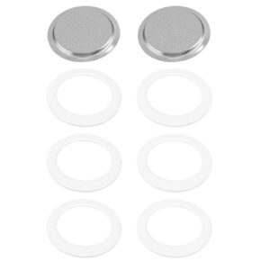6 pieces silicone gaskets with 2 piece stainless filter gasket stainless steel replacement gasket moka express replacement funnel kits compatible espresso coffee maker replacement parts (6-cup)